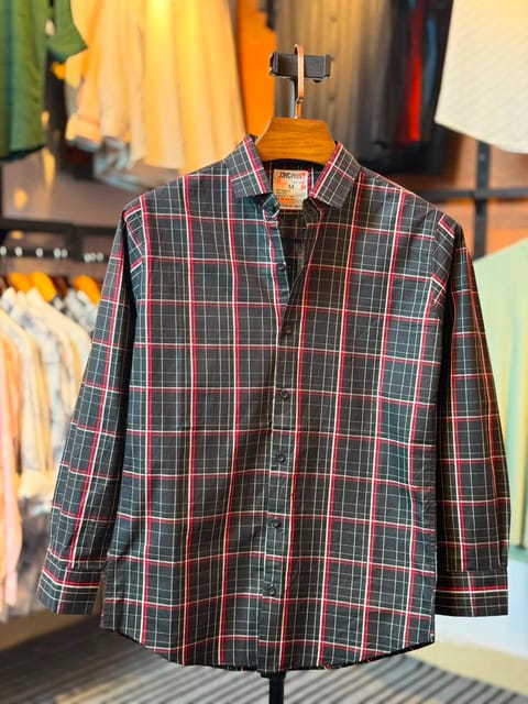 Aurenzo Charcoal Red Check Casual Shirt