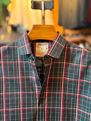 Aurenzo Charcoal Red Check Casual Shirt 2