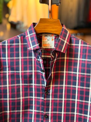 Aurenzo Navy Red Check Casual Shirt 2