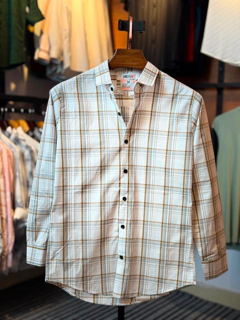 Aurenzo White & Brown Check Casual Shirt