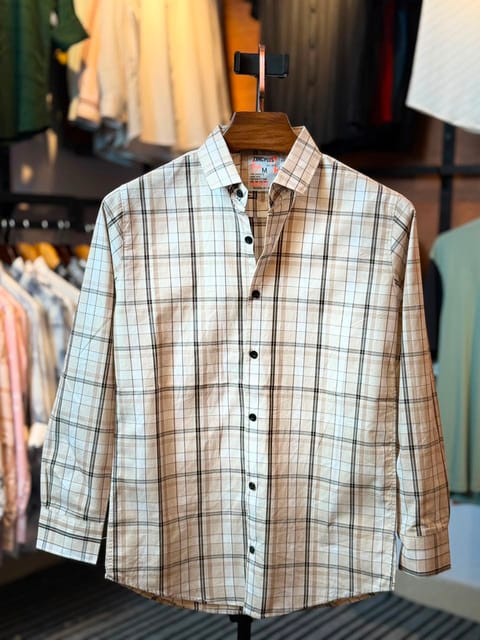 Aurenzo White & Grey Check Casual shirt