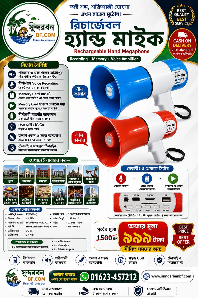 đ Rechargeable Hand Megaphoneđī¸ Recording + Memory + Voice Amplifier