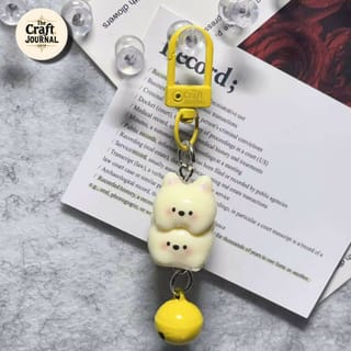 Cute Stacked Kitty Bell Keychain 2