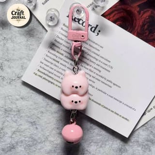 Cute Stacked Kitty Bell Keychain 3