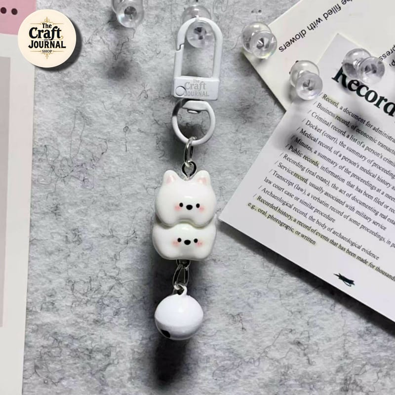 Cute Stacked Kitty Bell Keychain