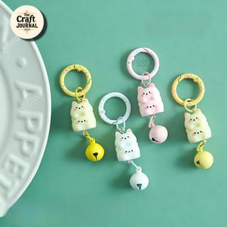 Cute Stacked Kitty Bell Keychain 1