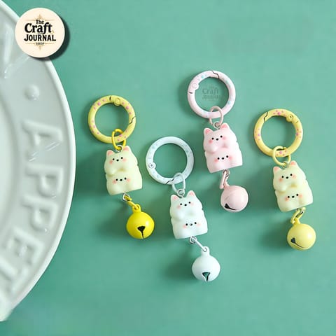 Cute Stacked Kitty Bell Keychain