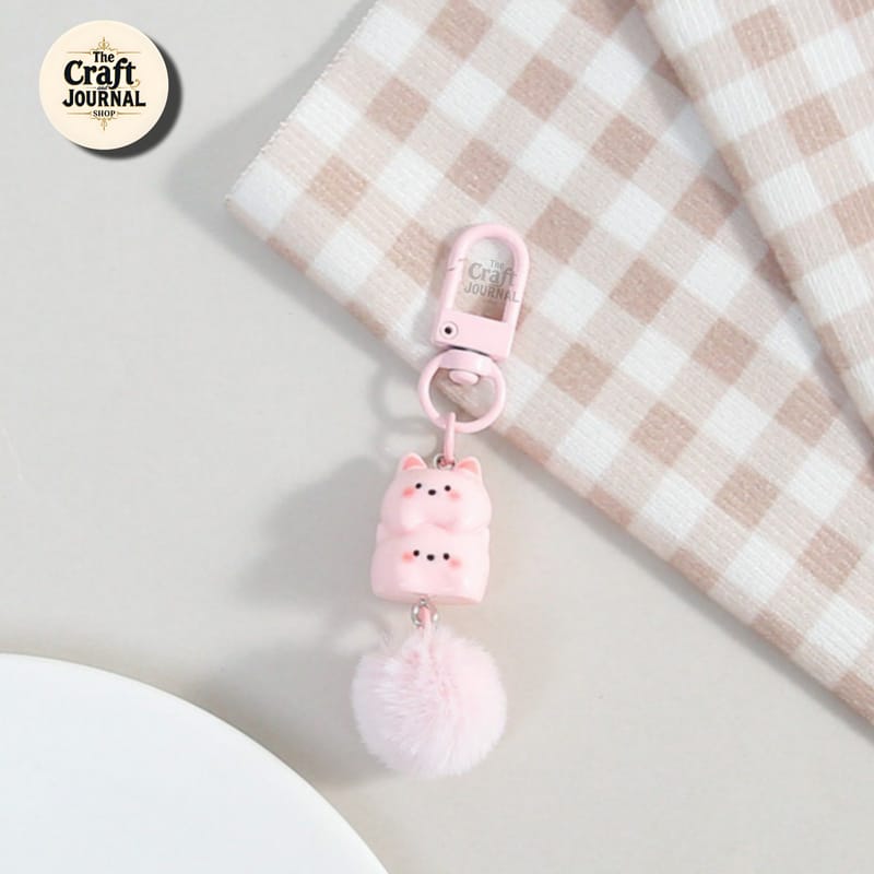 Cute Stacked Kitty Plush Keychain
