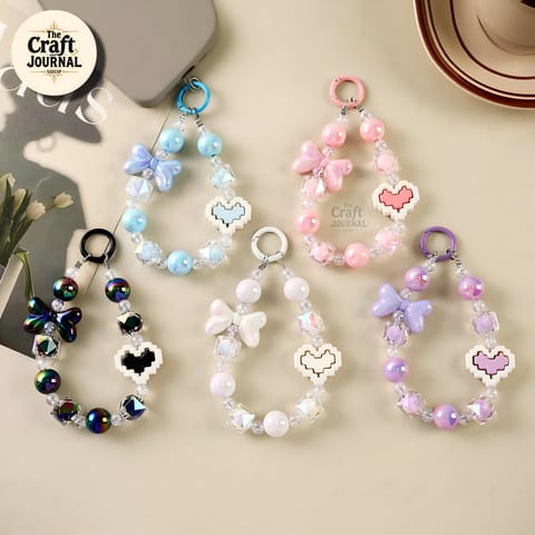 Beaded Heart Phone Charm