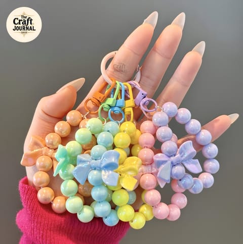 Pastel Beaded Bow Keychain