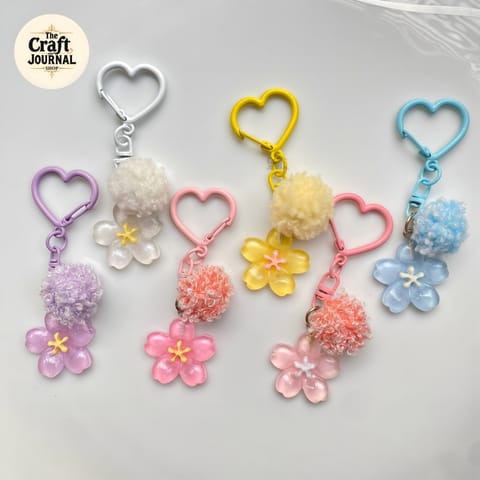 Sakura Pom-Pom Heart Keychain