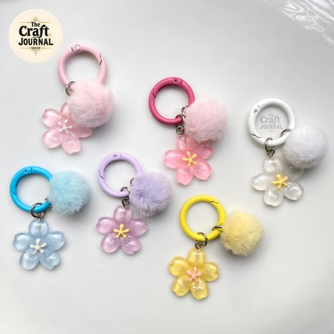 Sakura Pom-Pom Heart Keychain