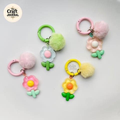 Flower Pom Pom Charm Keychain
