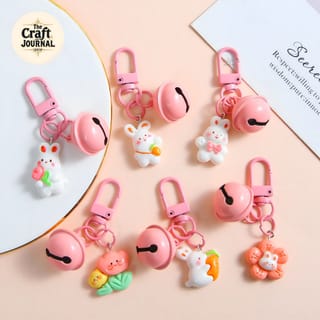 Pink Bell & Bunny Charm Keychain 2