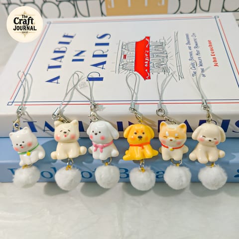 Puppy Pompom Phone Charm