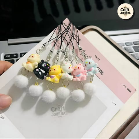 Cat Phone Charm with Pom Pom