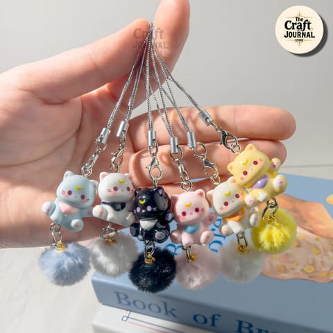 Cat Phone Charm with Pom Pom