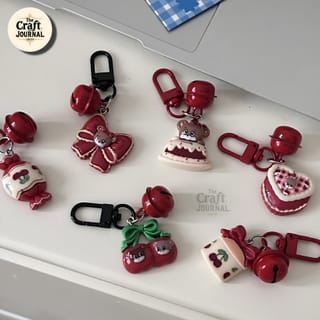 Retro Love Cherry Red Bear Cartoon Bell Keychain 4