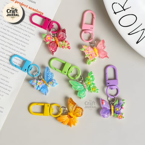 Flower Butterfly Oil Painting  Keychain