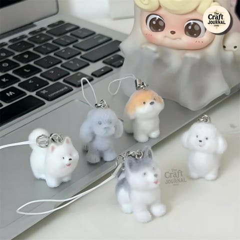 Fuzzy Flocked Puppy Dog Phone Charm