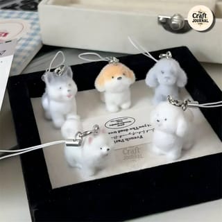 Fuzzy Flocked Puppy Dog Phone Charm 2
