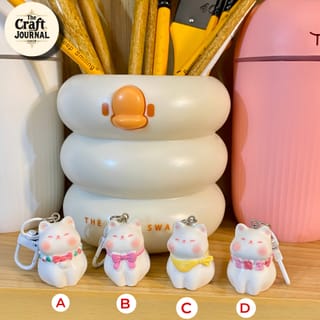 Cute White Cat Keychain – Chubby Kitty Bag Charm with Bow 2