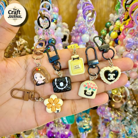 Chanel Inspired Bag Charm Set – Perfume, Handbag & Flower Keychain