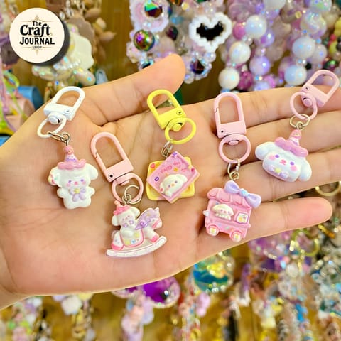 Cute Pastel Bunny Keychain – Rocking Horse & Carriage Bag Charm