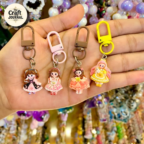 Cute Vintage Doll Keychain – Colorful Dress Figurine Bag Charm