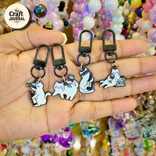Funny Cat Drinking Wine Metal Keychain – Enamel Bag Charm 1
