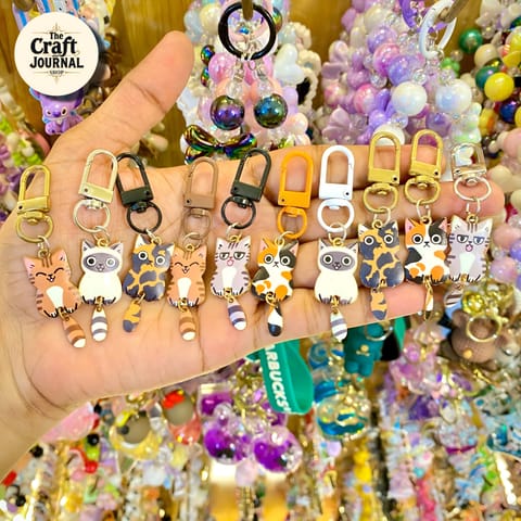 Cute Kitty Cat Metal Keychain – Enamel Bag Charm with Tail