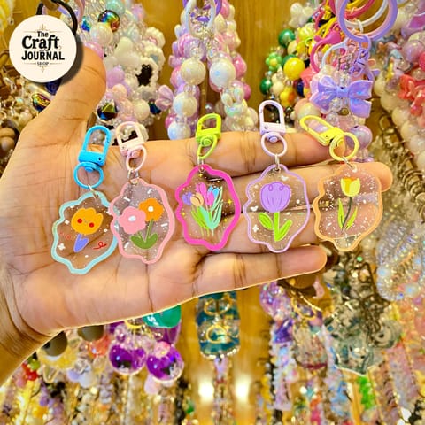 Cute Flower Acrylic Keychain – Colorful Floral Bag Charm