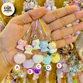 Kawaii Kitten Plush Bag Charm with Pom Pom – Cute Phone Strap Keychain 2