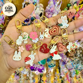 Cute Bunny Metal Keychain – Enamel Flower & Heart Bag Charm 2