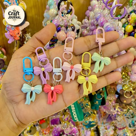 Cute Pastel Bow Keychain – Colorful Ribbon Bag Charm