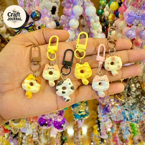 Cat Face Donut Figurine Charm – Colorful Bag Accessory