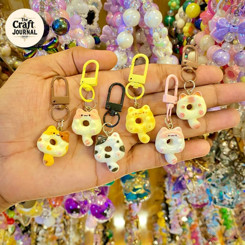 Cat Face Donut Figurine Charm – Colorful Bag Accessory