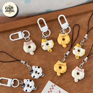 Cat Face Donut Figurine Charm – Colorful Bag Accessory 1