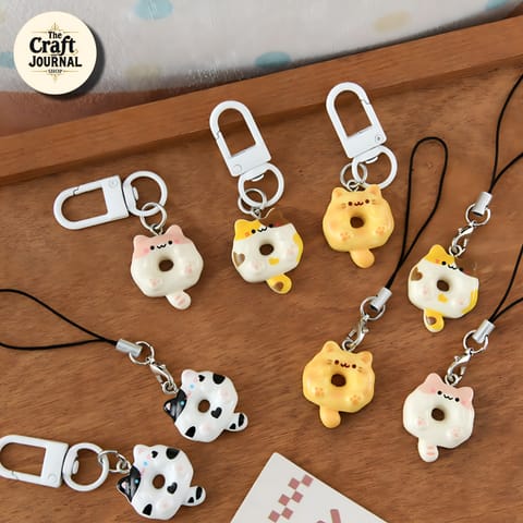 Cat Face Donut Figurine Charm – Colorful Bag Accessory