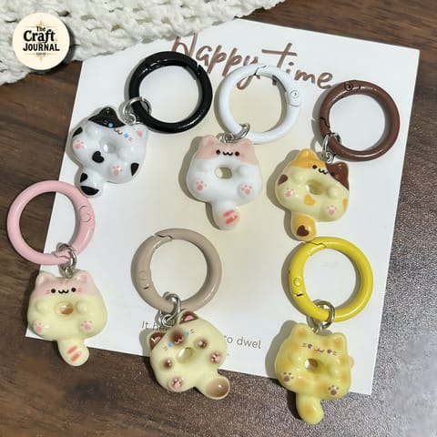 Cat Face Donut Figurine Charm – Colorful Bag Accessory