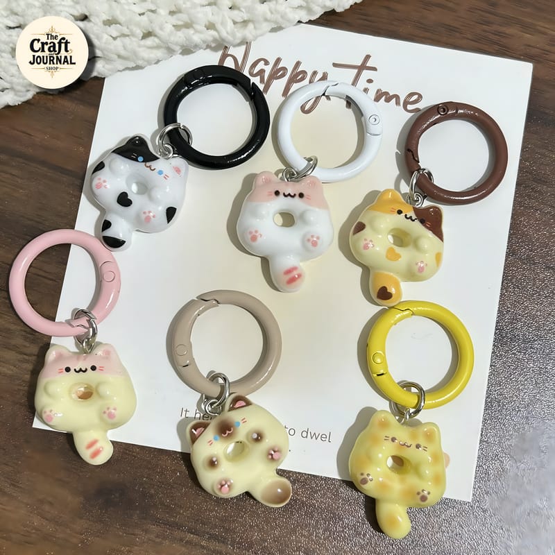 Cat Face Donut Figurine Charm – Colorful Bag Accessory
