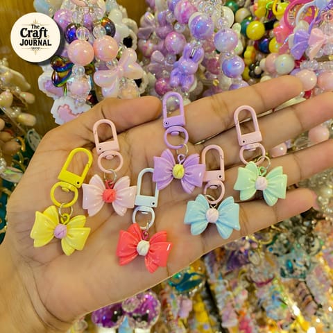 Cute Pastel Bow Keychain – Colorful Ribbon Bag Charm