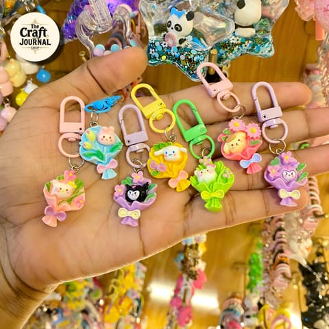 Cute Sanrio Bouquet Keychain – Kawaii Character Flower Bag Charm