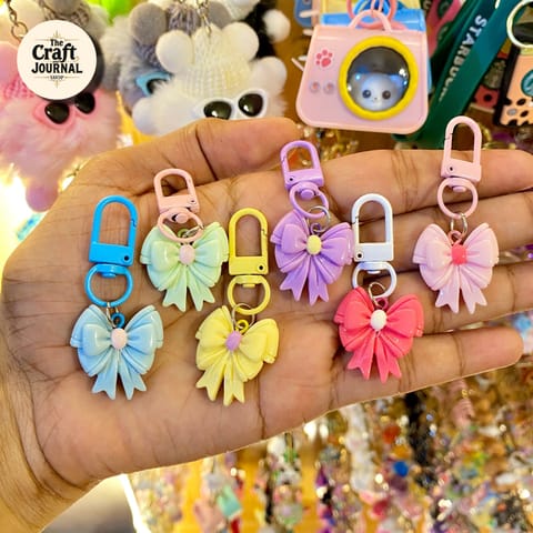 Cute Pastel Bow Keychain – Colorful Ribbon Bag Charm