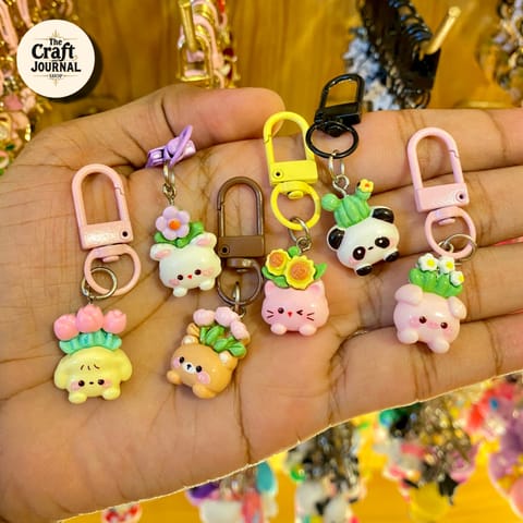 Cute Animal Flower Pot Keychain – Kawaii Figurine Bag Charm
