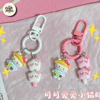 Cute Kitty Popsicle Keychain Set – Kawaii Double Charm Bag Accessory 1