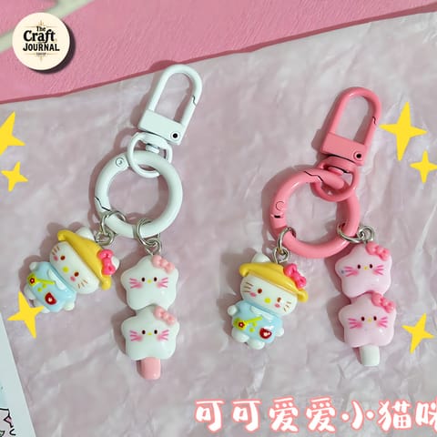 Cute Kitty Popsicle Keychain Set – Kawaii Double Charm Bag Accessory