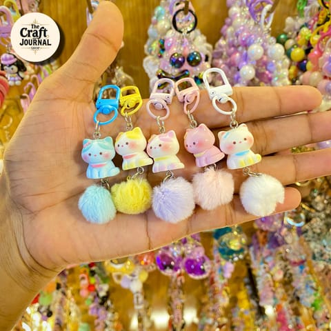 Cute Pastel Cat Plush Keychain – Kawaii Kitty Bag Charm