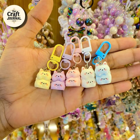 Cute Chubby Cat Keychain – Kawaii Stacked Cat Bag Charm
