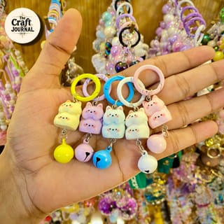Cute Chubby Cat Bell Keychain – Kawaii Stacked Cat Bag Charm 1